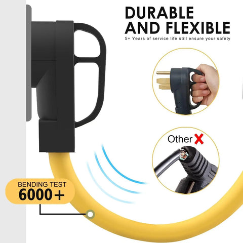 Heavy Duty Nema 14-50P To 6-20R Adapter With 4 Prong Male Plug 250 Volt 50 Amp To 20 Amp Converter showing flexible cord and connector