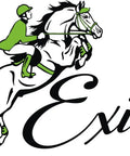 Horse and rider illustration with Exion logo, emphasizing equestrian theme.
