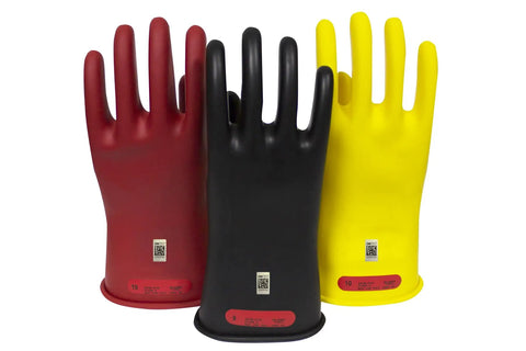Class 0 Black Rubber Voltage Insulating Gloves For Electric Work, 11 Inch, Max 1000V AC And 1500V DC, Tested With Date Stamp