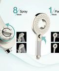 Magnetic 2 In 1 Shower Head With Handheld Sprayer And On Off Water Saving Switch Eight Spray Hand Held Wand with Brushed Nickel Finish