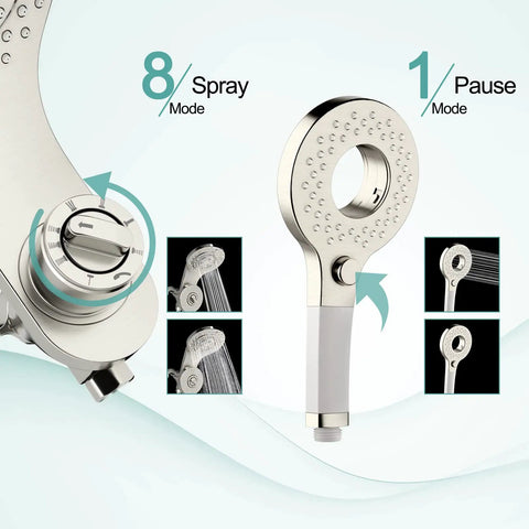 Magnetic 2 In 1 Shower Head With Handheld Sprayer And On Off Water Saving Switch Eight Spray Hand Held Wand with Brushed Nickel Finish