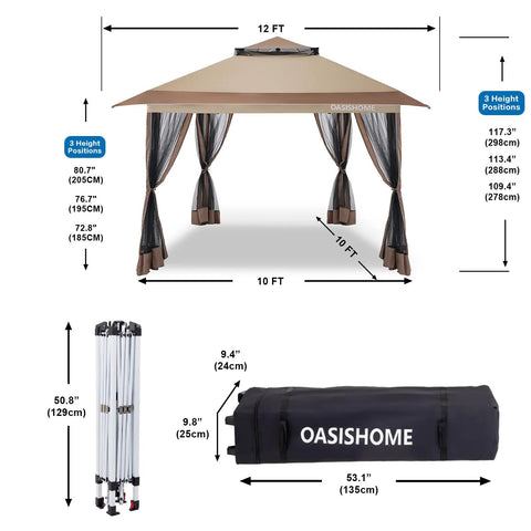 Pop Up Gazebo Canopy Tent 12x12 Portable Instant Setup With One Push Locking System Four Mesh Sidewalls Wheeled Carry Bag