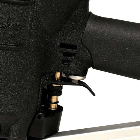Close-up of handle and valve of 21 Degree Framing Nailer Be A Beast With 3 1/2 Inch Full Round Head Drives 2 To 3-1/2 Inch Plastic