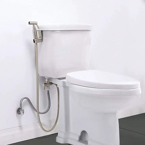 Stainless Steel Handheld Bidet Sprayer Set With 60 Inch Hose, Adjustable Water Pressure, Manual Shut Off Valve, Dual Mount Holder
