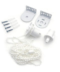 White Durable 32mm Metal Roller Blind Mounting Brackets With Bead Chain Replacement Repair Kit displayed with components