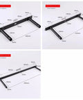 Heavy Duty Hidden Floating Shelf Brackets Six Pack showing different sizes and dimensions for wall support rods in matte black.