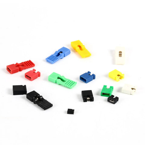 300 Pcs Mixed Jumper Cap Kit 2.54mm 2.0mm 1.27mm Jumpers For Arduino Raspberry Pi Pcbs, multicolor caps on white background