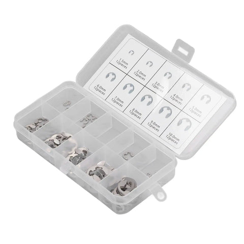 E Clip Kit 120Pcs 304 Stainless Steel Retaining Ring Set With Storage Box For Bearings Shafts Gears Pulleys And Axles Metric Sizes M1.5 To M10 Built For DIYers And Pro Mechanical Fixes