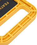 Close-up of the 6 Inch Adjustable Feather Board And Tough As Nails ABS Push Block, featuring a yellow design for easy gripping.