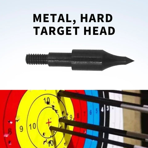 Close-up of metal 12 Pack 100 Grain Screw In Archery Field Points for Recurve and Compound Bow Arrows with target impact.