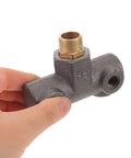Close-up of Pneumatic 4 Way Fitting Air Switch Mount for Air Compressor Systems, cast iron with male threads.