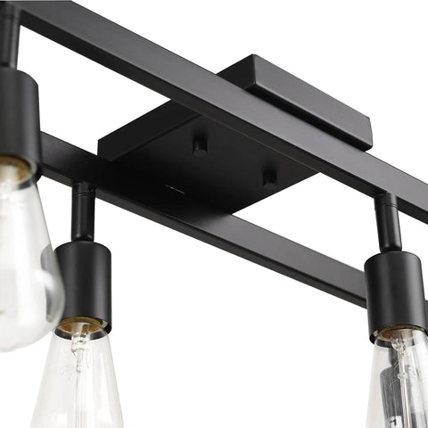 Close-up of Six Light Adjustable Track Lighting Setup in Matte Black Industrial Farmhouse Style with Pivoting Heads E26 Base