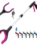Grabber Reacher Tool, 32-inch foldable reacher with magnetic tip and 360° rotating jaw in purple.