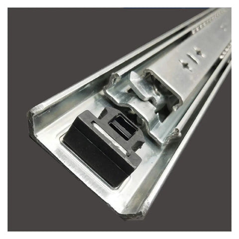 Heavy Duty 14 Inch Drawer Slides With Lock full extension steel track close-up showing locking mechanism and smooth gliding feature.