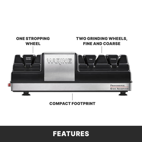 Pro Grade Three-Station Commercial Knife Sharpener With Dual Grinding Wheels And Reverse-Stropping Wheel, Fast Burr Removal, Polishing Finish, NSF Approved And Magnetic Drawer For Easy Cleanup