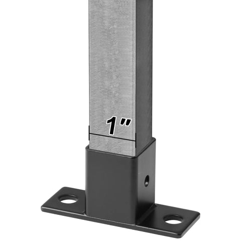 Eight Pack Workhorse Square Post Flange Base Brackets For One Inch Square Tubing with prepunched holes and matte black finish.