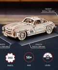 Winged Sports Coupe 1:24 Wooden Model Kit for Adults, DIY 3D Puzzle Car With Gull Wing Design, Pull Back Ratchet Key Action, Realistic Details, Gearhead Approved Auto Hobby Favorite, 262 parts