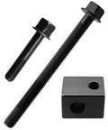 Heavy Duty Alternator Pump Pulley Adjuster Kit components: durable black bolts and mounting block for precise belt tension control.