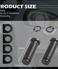 Product size diagram for 8Pcs Motorcycle Foot Pegs Mounting Kit, includes clevis pins, washers, and rings compatible with Harley Davidson.