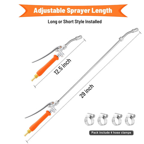 Two Pack 29 Inch Spray Wand Kit With Brass Barb Fittings 1/4 Inch And 3/8 Inch, adjustable stainless steel nozzle, 4 hose clamps