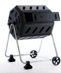 Dual Chamber Tumbling Compost Bin With Wheels, 37 Gallon Outdoor Garden Recycler, Elevated Rotating Bin For Easy Yard Composting, No Fuss Durable Plastic Black