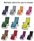 Eleven patio chaise loungers with cushions in various colors, including navy blue, in a row showcasing color options.