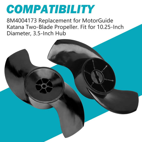Trolling Motor Propeller Replacement For MotorGuide Katana Two Blade 3.5 Inch Hub 10.25 Inch Diameter Drill Propeller Replacement Part Easy Install Beefed Up For Rough Waters black propeller shown