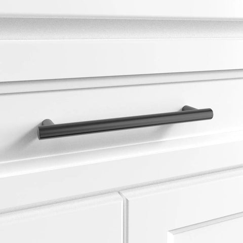 Lexington 6 Inch Center To Center Door And Drawer Pulls Matte Black on white cabinet