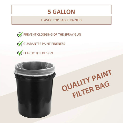 5 gallon bucket with 30 Pack 5 Gallon Paint Strainer Bags With Elastic Top, Regular Fine Mesh Filters for Paint Sprayers