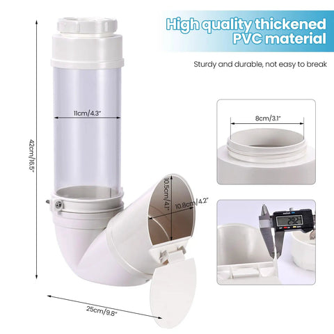 Heavy Duty PVC Pipe Chicken Feeder No Waste Hanging Poultry Coop Feeding Trough For Chickens, Durable Wall Mount Gravity Fed Bird Food Dispenser To Minimize Spillage And Keep Coop Clean