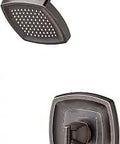 Edgemere Shower Trim Kit With Water Saving Shower Head And Cartridge In Legacy Bronze, curved design for contemporary bathrooms.