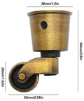 Four Piece Antique Brass Furniture Casters Crafted From Solid Cast Zinc Alloy featuring 360 degree swivel rollers, close-up view.