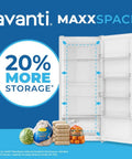 21 Cu Ft Frost Free Convertible Upright Freezer With Turbo Freeze And MaxxSpace Insulation Garage Ready with open door and food items.