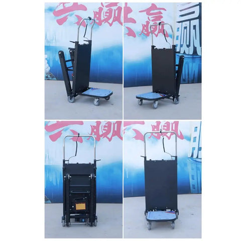 Heavy Duty Electric Stair Climbing Cart With Ergonomic Handle And Foldable Design For Moving Furniture, Appliances, Kegs, Tires Up And Down Stairs Effortlessly, compact, foldable design, visible from multiple angles.