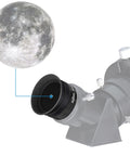 1.25 Inch Plossl Eyepiece 4mm Fully Multi Coated, 4 Element Optics, all metal, shown mounted on telescope viewing moon