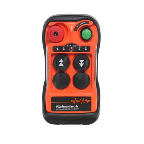 Dual Speed Wireless Crane Hoist Remote Control With 100 Meter Range, Ultra Fast 0.01 Second Response, Heavy Duty Industrial Grade Controller For Cranes, Hoists, Winches And Construction Vehicles, 2 Keys, orange handheld front view