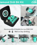 Badass Heavy Duty 11 Piece Tile Hole Saw Kit For 6 To 65 MM Holes Includes 4.5 Inch Diamond Cutting Disc Wheel Finger Bit And Chamfer Tool For Porcelain Ceramic Granite Masonry in a carrying case.
