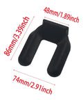 Four Pack Rubber Wheel Stops For Furniture, Anti Slip Caster Pads For Bed Frames And Rolling Furniture, Snap On, No Lift Design, Fits 75 mm Wheel Diameter, Durable Floor Protectors That Grip And Stop Movement On Slippery Surfaces, dimensions visible with black rubber stopper