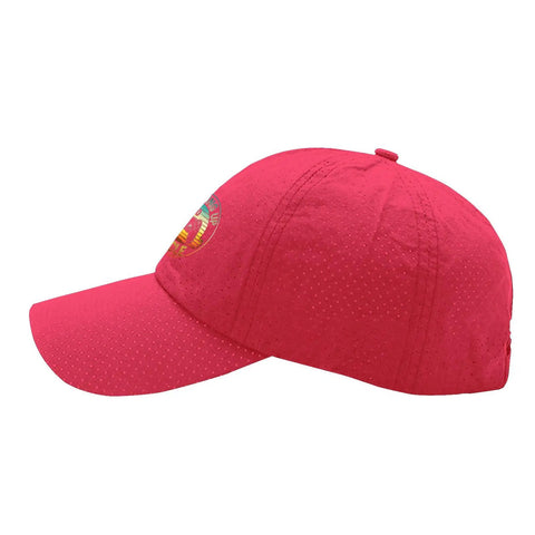 Side view of rose red Cool Uncle Club Baseball Cap For Men Like A Dad But Cooler EST 2026, showing vented design and adjustable fit