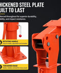 Close-up of heavy duty truck mounted bed crane, thickened steel plate with rotating handle and sturdy base built to last.
