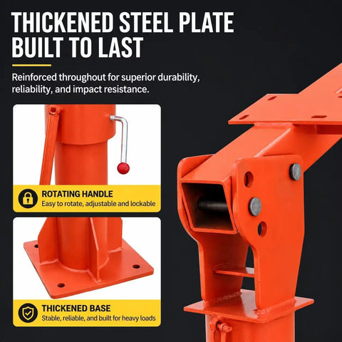 Close-up of heavy duty truck mounted bed crane, thickened steel plate with rotating handle and sturdy base built to last.