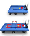 Heavy Duty Folding Flatbed Cart With Slick Retractable Chassis Smooth Rolling Portable Platform Truck shown with retractable chassis feature.