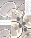 Close-up of Cool 8-Ring LED Dimmable Ceiling Light With Remote, White Finish, metal acrylic circles, modern flush mount