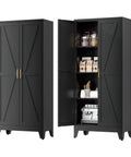 Beast Of A Farmhouse Style Metal Pantry Cabinet With Barn Doors, 61 Inch Tall, 27.5 Inch Wide, Adjustable Shelves, Black 1 Pack
