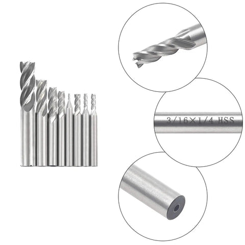 Dope Pro Grade HSS 4 Flute End Mill Cutter Set With Straight Shank Square Nose Eight Size Range From One Sixteenth To One Half Inch High Precision Heavy Duty Milling Bits For Wood Aluminum Plastic Metalworking
