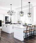 Modern Farmhouse Candle Style Dining Room Chandelier In Black Metal 32 Inch Two Tier Canopy Sturdy Industrial Fixture, kitchen view