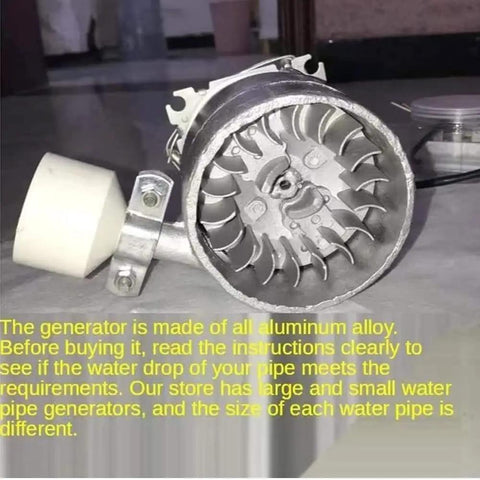 Close-up of 1000W Water Turbine Generator For Home Use Portable Go Anywhere Micro Hydroelectric Power Station 220V Aluminum Alloy Turbine With Copper Coils Outdoor Hydropower Generator For Off Grid Living, showing aluminum alloy blades.