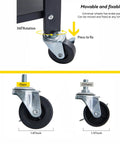 Rock Solid Four Tier Metal Shelving Rack With Smooth Roll Away Casters close-up of 360° rotating caster wheels for easy mobility.