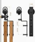 10 Feet Bypass Sliding Barn Door Hardware Kit for Double Wooden Doors, showing side brackets and measurement details.