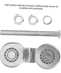 Close-up of heavy duty sliding door track roller and gate wheel with sturdy steel, nuts, bolt, and washer for industrial doors.